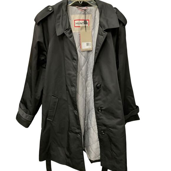 Hunter‎ Stacy Black Water Resistant Trench Coat Large Belted Rain Jacket NWT - Picture 6 of 12